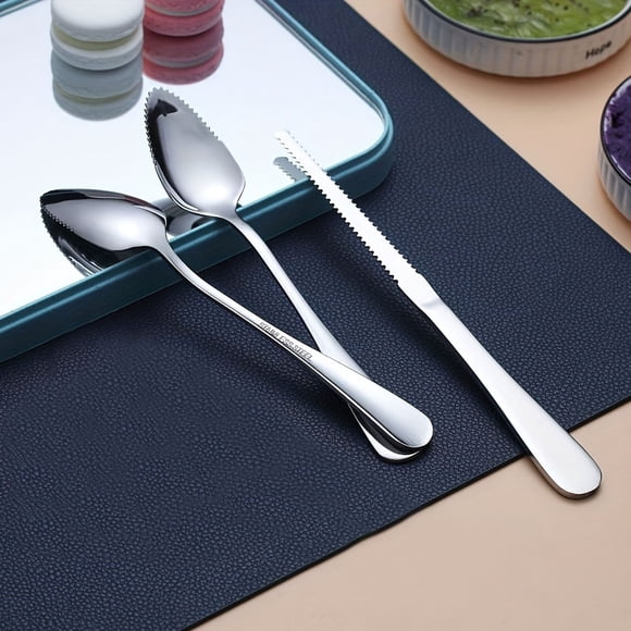 Serrated Spoons And Set Stainless Steel Curved Serving Utensils for Kitchen Use Melon Lime Pitaya Design Flatware Tools for Cooking and Serving