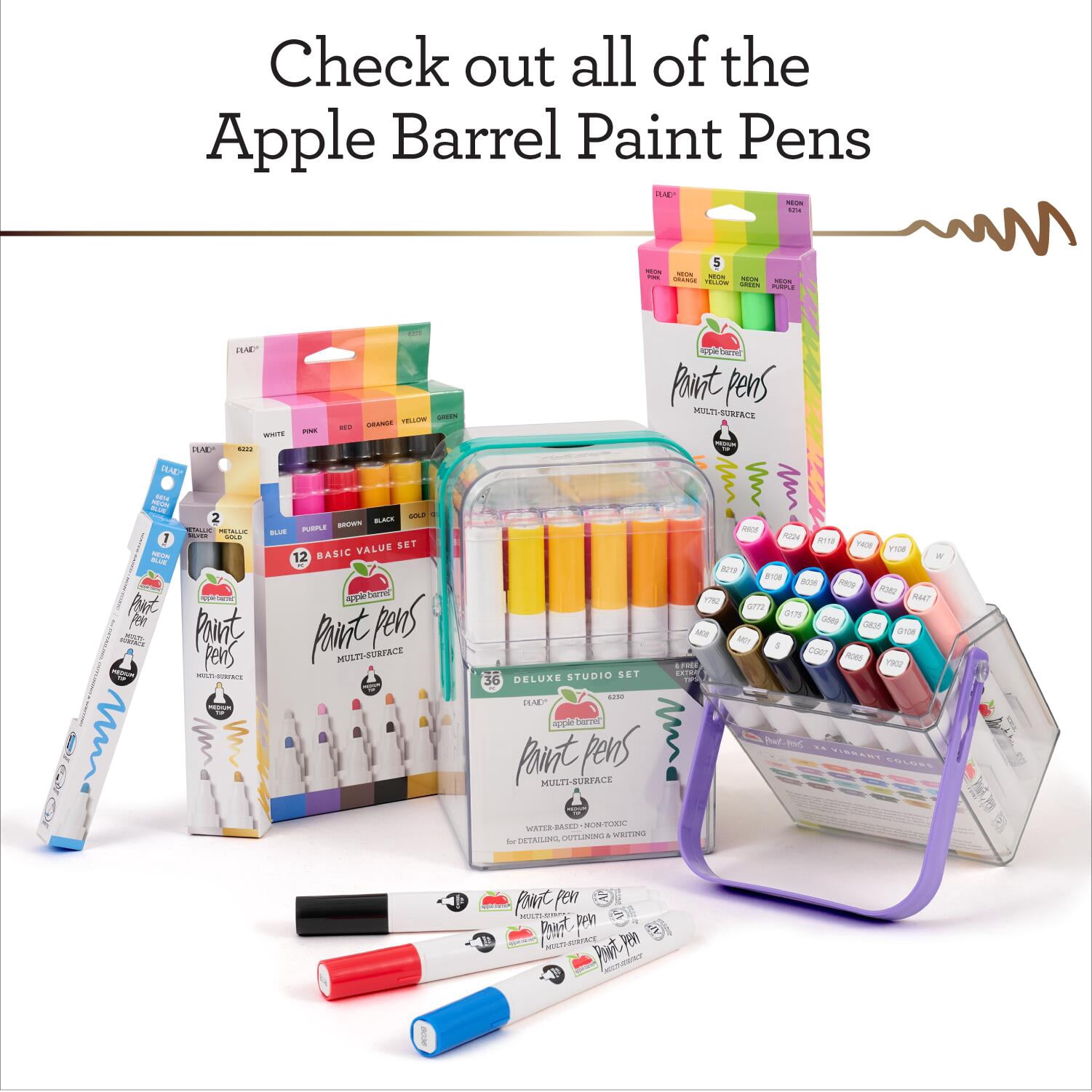 Apple Barrel Multi-Surface Medium Tip Paint Pens Value Set, 36 Piece