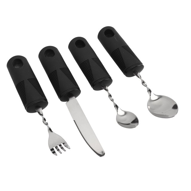 Arthritic Hands Adaptive Utensil, Wear Resistant Weighted Silverware Black Handle Stable for Home Hospital