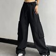 thumbnail image 2 of Timegard Womens Cargo Pants Elastic High Waisted Drawstring Straight Leg Outdoor Trousers with Pockets, 2 of 6