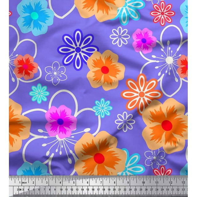 Soimoi polyester Crepe Fabric Artistic Floral Print Fabric by Yard 42 Inch Wide