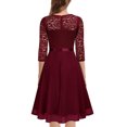 thumbnail image 3 of Robes pour Femmes 2023 Mode Femme Uni Dentelle Manches 3/4 Corset Évasée Col en V Robe de Soirée Robes de Soirée pour Femmes Élégante Chic en Liquidation, 3 of 4