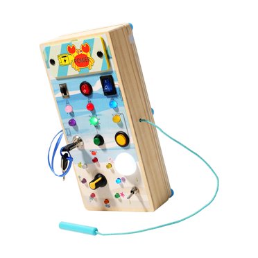 Yinanstore Montessori Busy Board with LED Wooden Sensory Toy Developmental Sensory Board Baby Travel Toys for Toddlers 1-3 Holiday Gifts sea