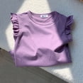 thumbnail image 3 of Girls Summer Flutter Sleeve Ruffle Collar Shirts Slim Fit Casual Tank Tops Purple 8-9 Years, 3 of 4