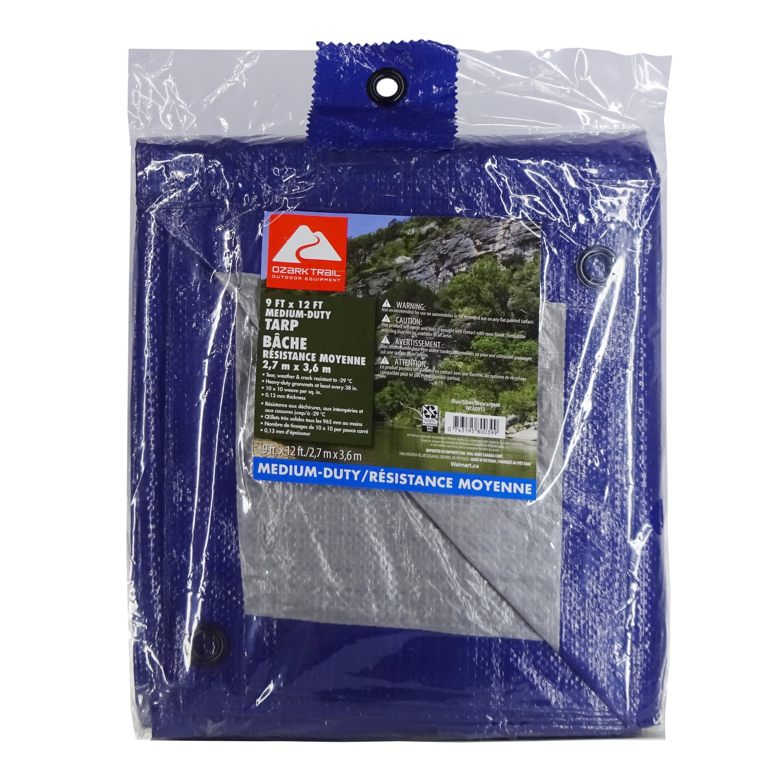 Bâche Ozark Trail pour charges moyennes, 9 pi x 12 pi, bleu/argent, matériau P