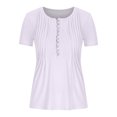 thumbnail image 4 of LSLJS Womens T Shirts Women's Fashion Casual Round Neck Pleated Solid Color Button Top Blouse, 4 of 5