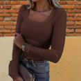 thumbnail image 2 of WEIYLL Ladies Summer Tops U Neck Lace Long Sleeve Loose Solid Brown Blouse Sizes M, 2 of 5