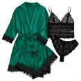 thumbnail image 1 of LSLJS 4PC Women Sexy Garter Lingerie Set Robes Lace Bodysuit Deep-V Neck Underwear, 1 of 2