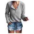 thumbnail image 2 of Womens Henley Shirts V Neck Long Sleeve Button Down Tops Warm Waffle Knit Tees, 2 of 4