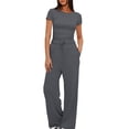 thumbnail image 1 of Birdeem Ensemble 2 Pcs Femme Mode Col Rond Uni Blouse à Manches Courtes + Pantalon Long Taille Élastique, 1 of 1