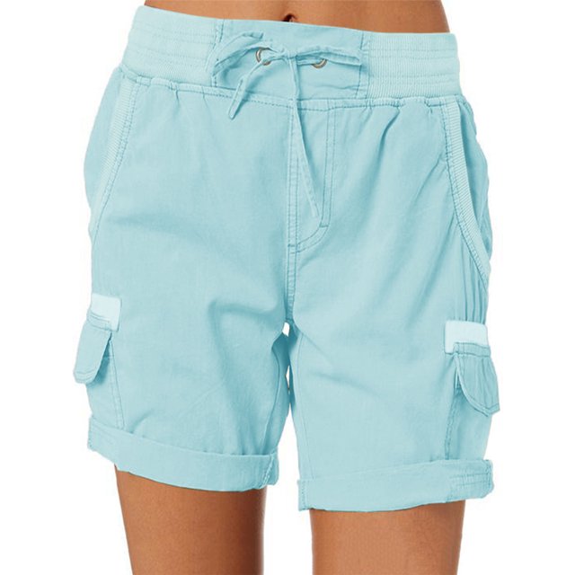Innerwin Shorts Summer Casual Ladies Cargo Work Short Stretch Linen Light Blue M