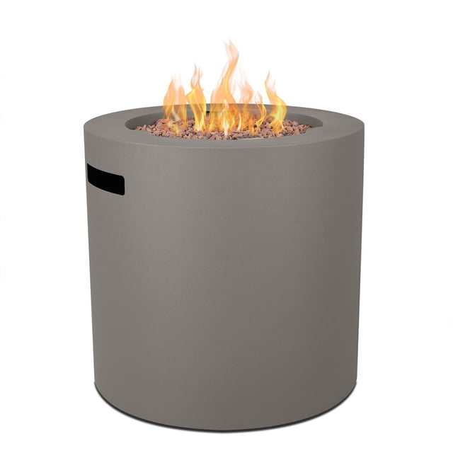 Aegean Table Ronde de 24 Pouces en Acier pour Foyer au Propane avec Réservoir Dissimulé, Gris Mat, Foyer Extérieur Cylindrique pour Chauffage avec Flammes orange Visibles et Remplissage de Roche de Lave, Dissimulant un Réservoir de Propane de 20 lb à l'Intérieur de la base.