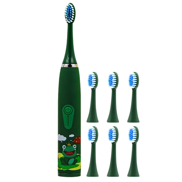 Children USB Rechargeable Electric Toothbrush - Soft Hair, 19800 Times/Min Vibration, IPX6 Waterproof, 6 Brush Heads Included