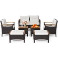 thumbnail image 2 of Costway 7PCS Patio Rattan Furniture Set Cushion Armrest Loveseat Ottoman Table, 2 of 9