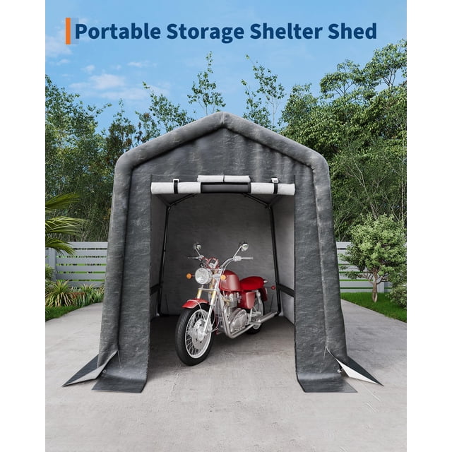 Yiwa Abri de Rangement Extérieur Portable 6 X 6 Pi, Bâche PE Imperméable Robuste 240 g, Porte Enroulable et Évent, Abri Résistant aux UV pour Motocyclette, Bois de Chauffage, Outils, Jardin