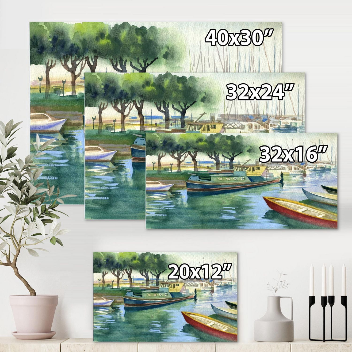 Designart Bateaux au printemps vert Art mural sur toile