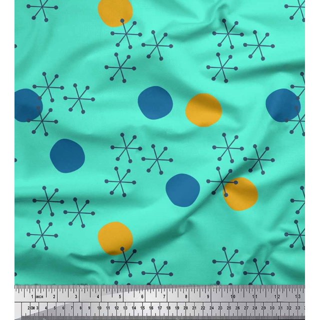 Soimoi Rayon Fabric Geometric & Polka Dots Printed Fabric 1 Yard 42 Inch Wide