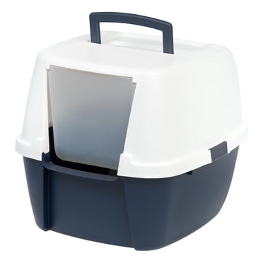 IRIS Jumbo Hooded Cat Litter Box with Lid and Flap Door, Navy