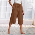 thumbnail image 2 of Kaemgyyd Womens Plus Size Capris Lounge Drawstring Cotton Linen Bermuda Shorts Flowy Wide Leg Beach Vaction Cropped Trousers, 2 of 6