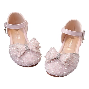 LOVZFMLL Mary Jane Flats for Toddler Girls Little Kids Glittery Dress Princess Wedding Party Shoes Low Heels Bow Footwear Pink 7-8 Years