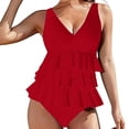thumbnail image 4 of Women's Ruffle Tankini Swim Suits High Waist Flounce Swimwear Tummy Control 2 Piece Bathing Suits for Curvy Women Red, 2XL, 4 of 6