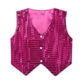 thumbnail image 3 of TTAO Enfants Paillettes Hip-Hop Jazz Danse de Rue Costume de Performance Garçons Filles Gilet à Boutons Veste Haut Rose Rouge 130, 3 of 5