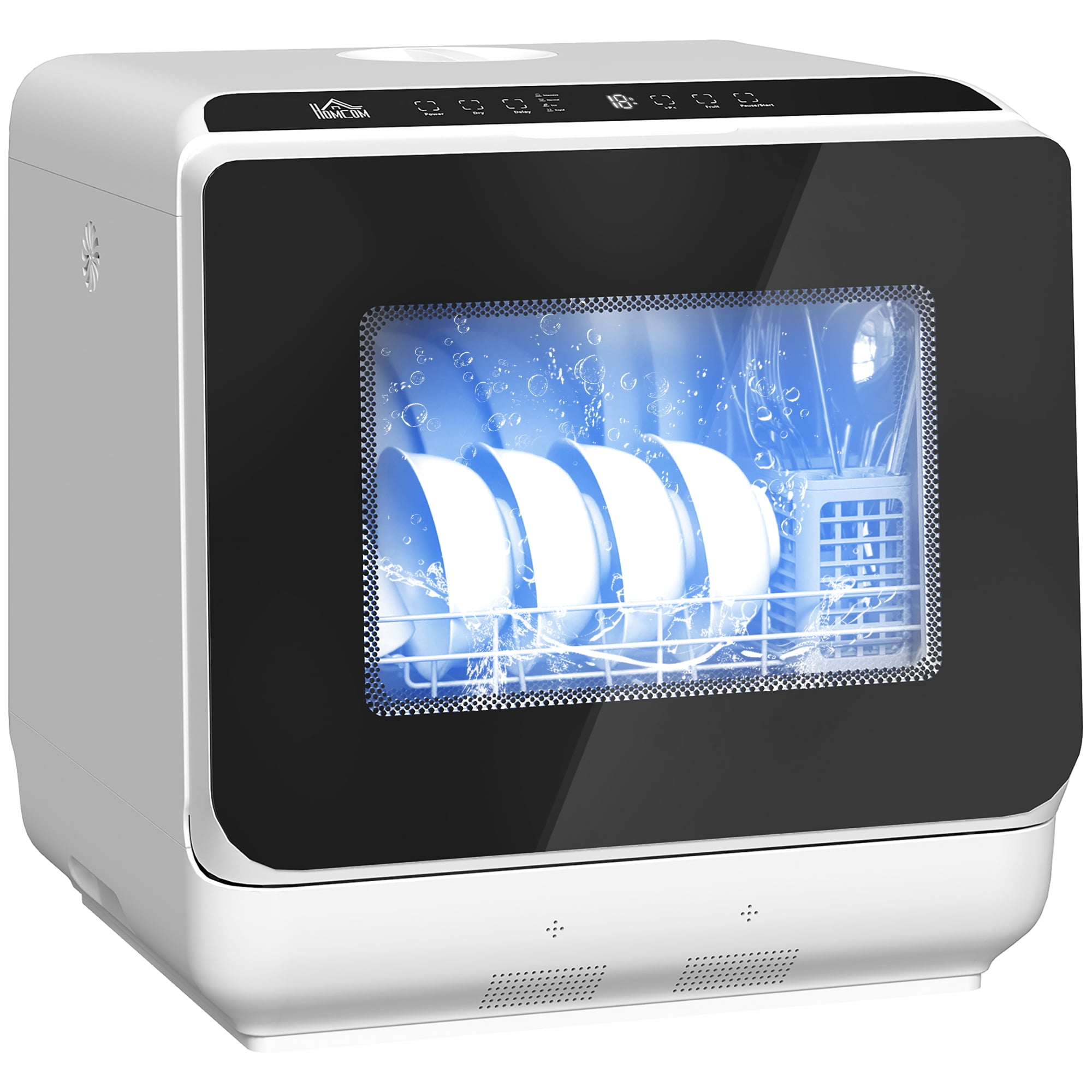 HOMCOM Lave-vaisselle de comptoir, lave-vaisselle avec réservoir d'eau intégré de 6L, blanc