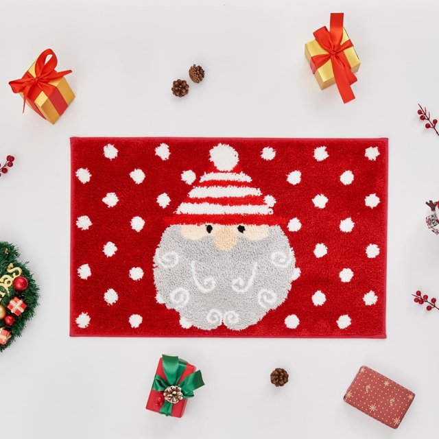 Douceur Christmas Santa Bathroom Rugs, Cute Red Bath Mat, Christmas Bathroom D cor Non Slip Bath Rugs, Soft and Absorbent Washable Bath Rugs for Bath 32"X20"