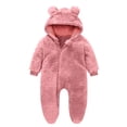 thumbnail image 1 of AherBiu Infant Rompers Fleece Hooded Jumpsuits Zip up Bodysuits Fall Winter Solid Color Warm Fuzzy Newborn Baby Clothes Sets, 1 of 3