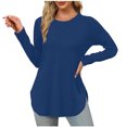 thumbnail image 1 of Yuyuzo Womens Tops Crew Neck Long Sleeve Side Split Solid Color Loose Casual Basic Fall Tunic Top, 1 of 6