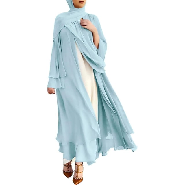 Abayas Robe Musulmane pour Femmes à Manches Longues Abaya Islamique Aïd Dubaï Caftan Robes Moyen-Orient Robe de Prière Robe en Mousseline