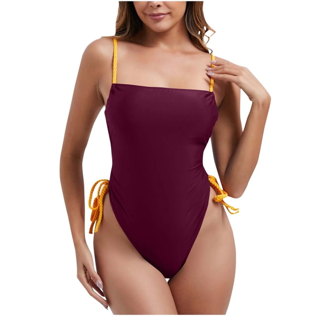 FcBaudy Womens Swimsuits One Piece Swimsuit Women Plus Size Swimsuit for Women Tankini Swimsuits for Women Women Solid Color Backless Strap Bikini Swimsuit Women Nylon Swimsuit