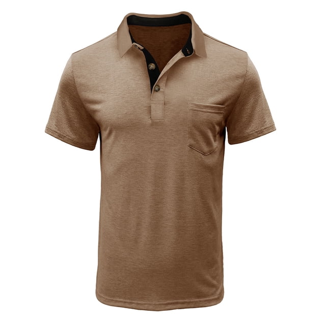 Dvkptbk Hommes Manches Courtes Uni Décontracté Mode Col Rabattu Chandail Boutons T-Shirt Blouse en Liquidation