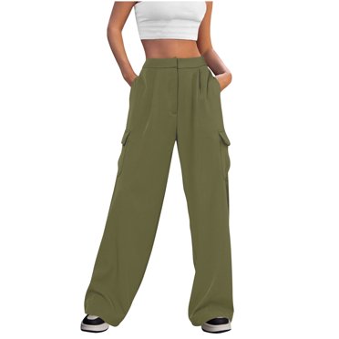 RKSTN Womens Pants 2024 New Fashion Solid Color Casual Pockets Wide Leg Suit Pants Elastic Waist Loose Plus Size Stretchy Versatile Pants