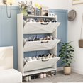 thumbnail image 1 of Vabches Shoe Storage Cabinet with 3 Flip Drawers & Metal Legs for Entryway, Narrow Shoe Rack Cabinet, White, 1 of 8