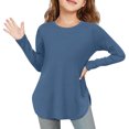 thumbnail image 2 of Plebaso Chemises à Manches Longues pour Filles Col Rond Hauts Décontractés Blouses Amples Unies pour Enfants Printemps Été, 2 of 7