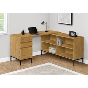 Monarch Specialties Bureau d'ordinateur, Bureau à la maison, Coin, Tiroirs de rangement, 60"l, L Forme, Travail, Ordinateur portable, Métal, Stratifié, Brun, Noir, Contemporain, Moderne