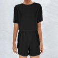thumbnail image 2 of AherBiu Ensemble Estival 2 Pcs pour Femmes, Hauts à Oeillets à Manches Courtes avec Shorts à Jambes Larges, Tenue de Plage, Ensembles Boho, 2 of 6