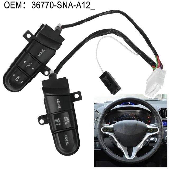 Commandes de Volant de Remplacement pour Honda pour Véhicules Civic 06 08. Bouton d'Interrupteur de Vitesse à Commande audio Noir en ABS et Métal, Doté de Propriétés anti-corrosion et Résistantes à l'Usure. Comprend des Boutons pour le volume, le Canal, le mode, le Régulateur de Vitesse et les Fonctions d'Annulation. Conçu pour l'Installation de Remplacement dans les Modèles Honda Civic de 2006 à 2008, Y Compris les Variantes Hybride, Berline EX et EX-L.