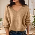 thumbnail image 2 of BLVB Chandails Chauds pour Femmes Col en V Classique Doux Chandail Confortable Ample Décontracté Manches Longues Automne Hiver, 2 of 5