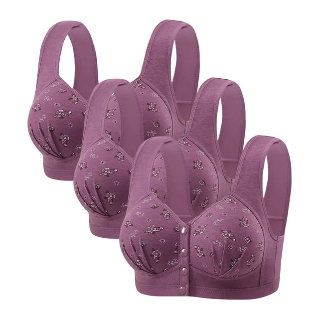 Posijego Women's Front Closure Bra 3 Pack Push up Wireless Bra Full Coverage Support Breathable Everyday Bras
