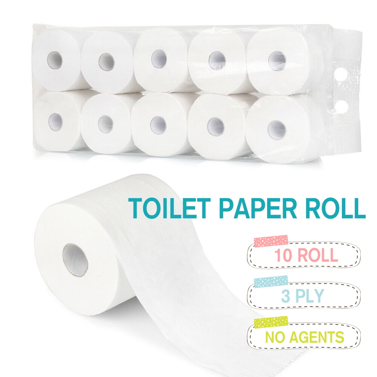 10 Rolls 3 Ply Toilet Paper Core Paper Roll Roll Paper Towels Bath Tissue Bathroom White Paper Roll