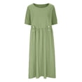 thumbnail image 3 of XZNGL Robe d'Été pour Femmes Aguichant Robe de Printemps et d'Été pour Femmes Col Rond Uni Coton et Lin Décontractée avec Poches Robe à Manches Courtes Robe d'Été pour Femmes avec Manches, 3 of 6