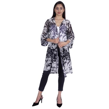 Moomaya Long Sheer Shrug Printed Open Front Beach Coverup Summer Cardigan
