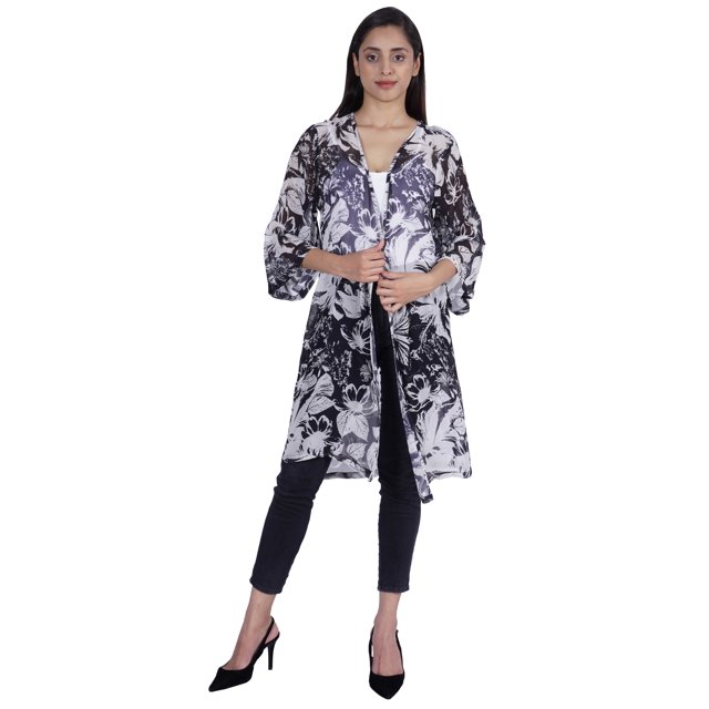 Moomaya Long Sheer Shrug Printed Open Front Beach Coverup Summer Cardigan
