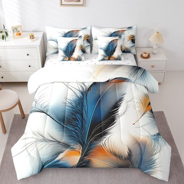 Erosebridal Feather Bed in a Bag Full size,Abstract Art Bed Set,Blue Orange,Breathable,7-Piece