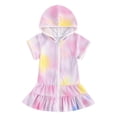 thumbnail image 2 of Hiiyo Robe de Plage à Capuche Zippée Couleur Arc-en-Ciel pour Petites Filles avec Manches Courtes, 2 of 8