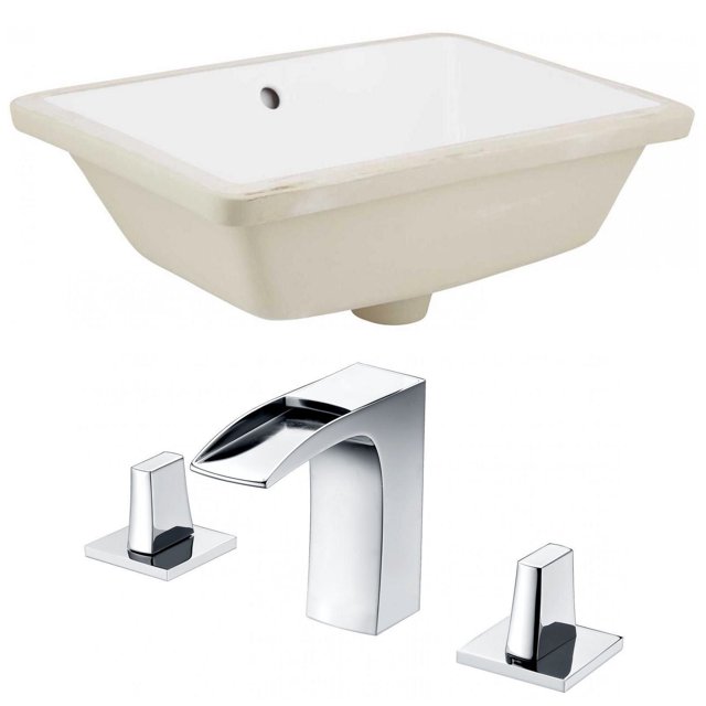 18.25-in. W Rectangle Bathroom Undermount Sink Set In White - Chrome Hardware AI-22770