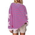 thumbnail image 5 of Swstbby Liquidation d'Économies d'Automne! Hauts d'Automne pour Femmes Grande Taille, Blouse Mode pour Femme à Col Rond à Rayures Imprimées Ample à Manches Longues Blouses Chandails Violet P, 5 of 5