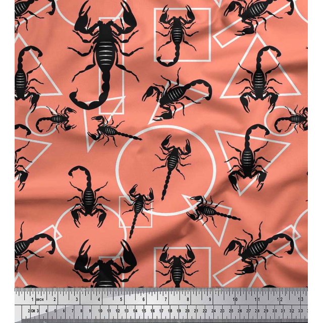 Soimoi Cotton Duck Fabric Geometric Shapes & Scorpion Insects Printed Fabric 1 Yard 42 Inch Wide